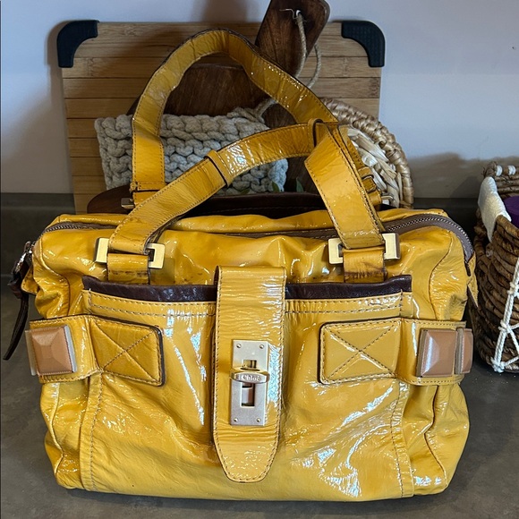 CHLOE Yellow Patent Leather Women's Audra Satchel Bag *READ*